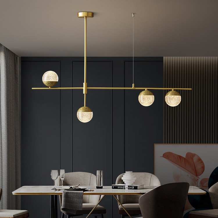 餐厅吊灯设计师款简约现代全铜餐桌饭厅灯具长条轻奢北欧吧台吊灯