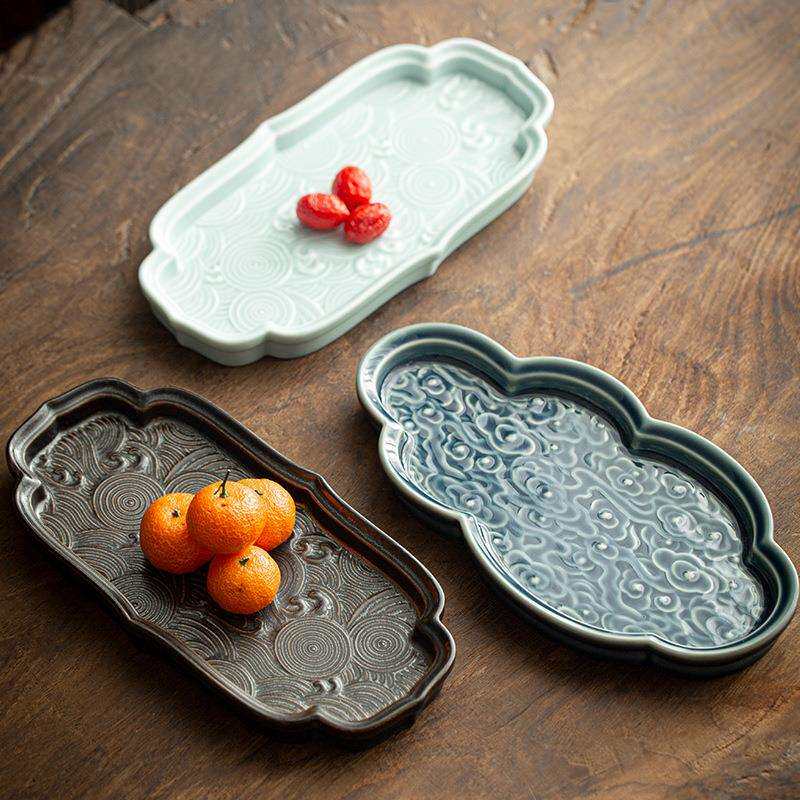 中式陶瓷果盘托盘茶点盘茶具日式茶道坚果点心碟水果供佛禅意盘子