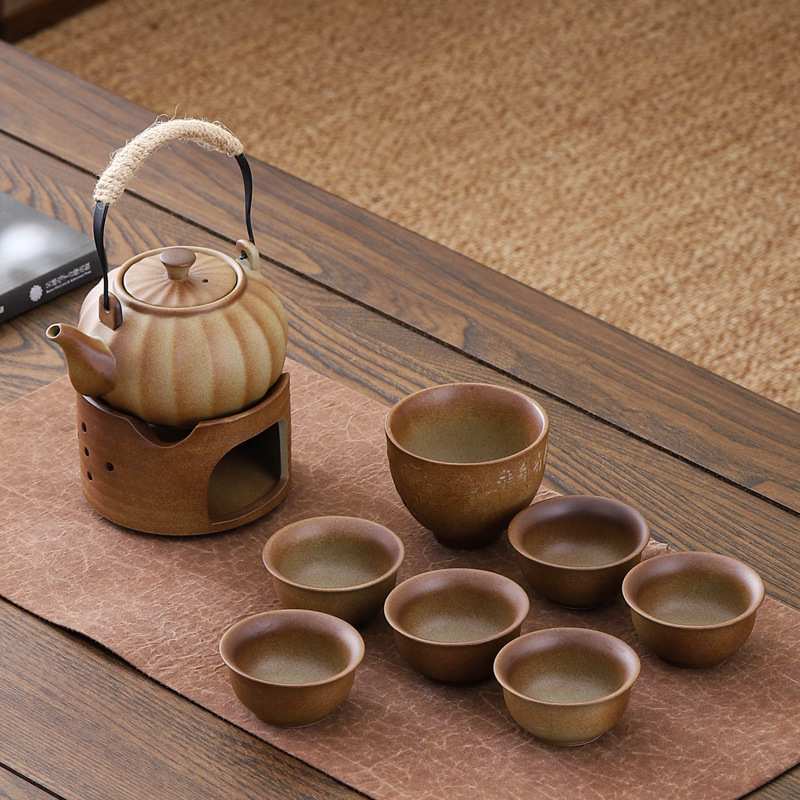 围炉煮茶柴烧炭烧提梁壶温茶煮茶器简约户外家用粗陶套装茶壶茶杯