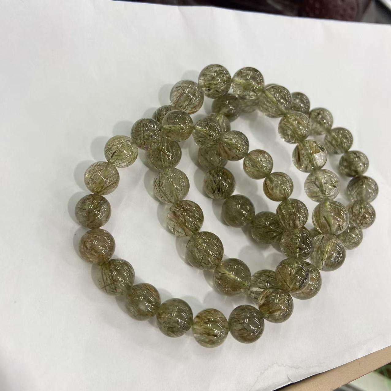 碧玺绿发晶电解石天然水晶