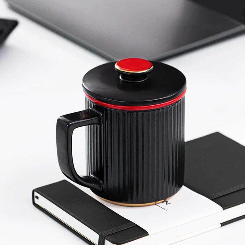 德化创意陶瓷马克杯带盖子茶水分离过滤大容量家用办公室泡茶杯子