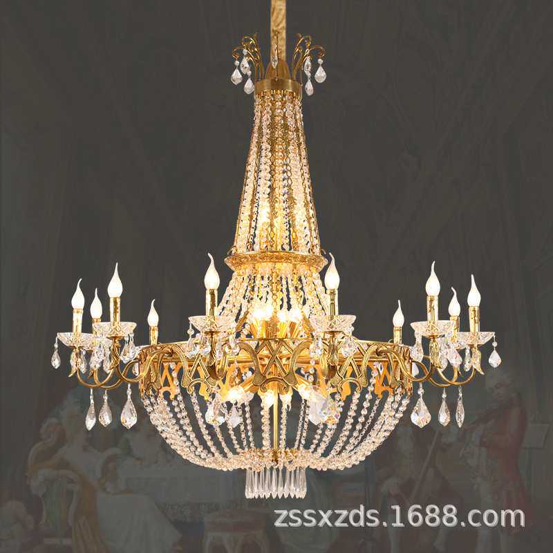 欧式全铜水晶吊灯客厅别墅灯简欧轻奢复式楼酒店售楼部大堂大