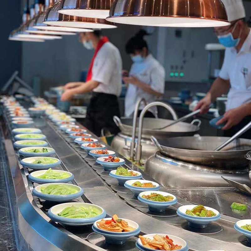 良恩科技旋转小火锅设备传送带链条热水新干寿司线回转寿司设备