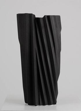 简约现代蓝色褶皱肌理陶瓷花瓶家居样板间软装花器售楼处餐桌摆件