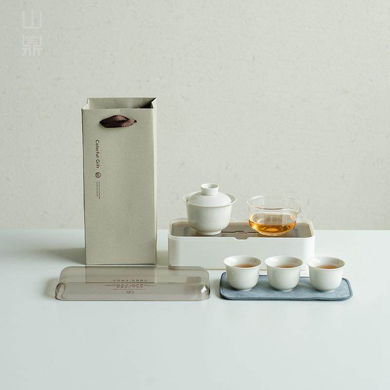 草木灰旅行茶具一盖碗三杯户外泡茶器家用陶瓷功夫套装泡茶碗茶杯