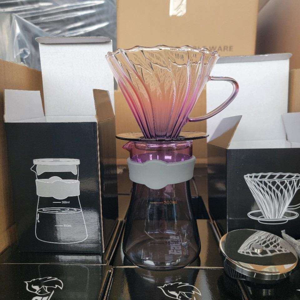新款电镀七彩咖啡壶玻璃耐热可微波炉高硼硅玻滤杯过滤器耐高温