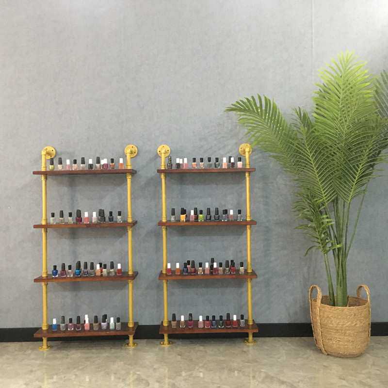 复古水管床边置物架工业风落地墙面展示架铁艺实木收纳储物架子