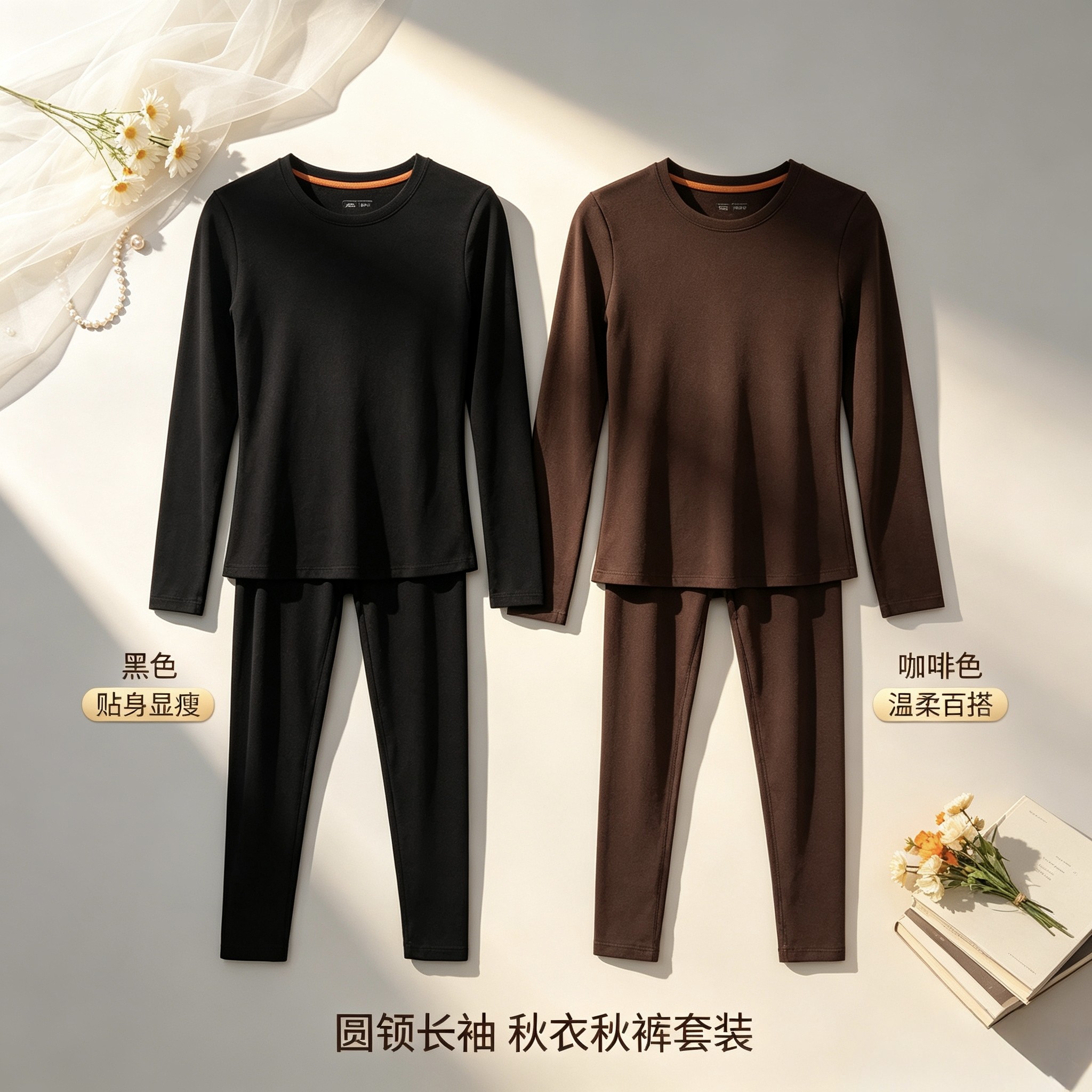 香蜜闺秀女士圆领长袖睡衣套装