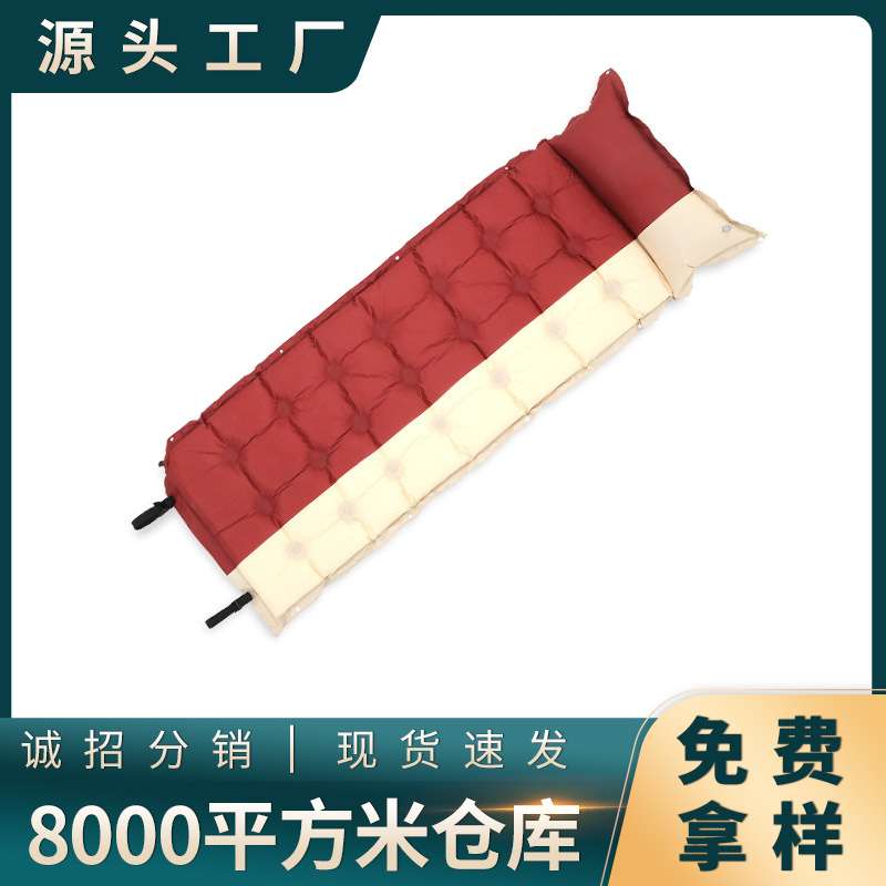 户外露营单人带枕头睡垫便携式防水防潮湿地垫可拼接充气睡垫厂家