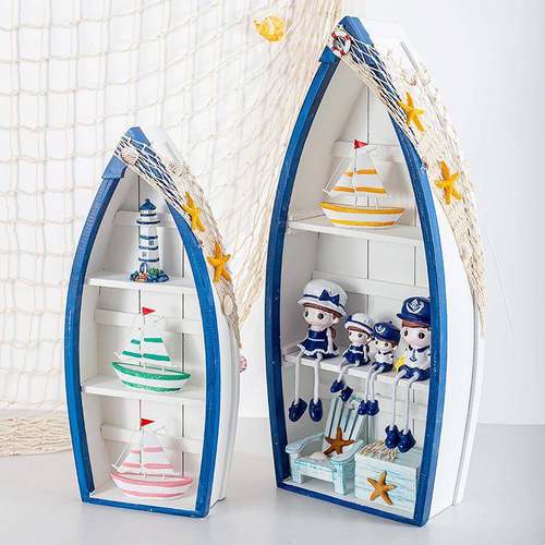 地中海风格家居装饰船柜二件套木质做旧储藏柜展示柜家居收纳箱