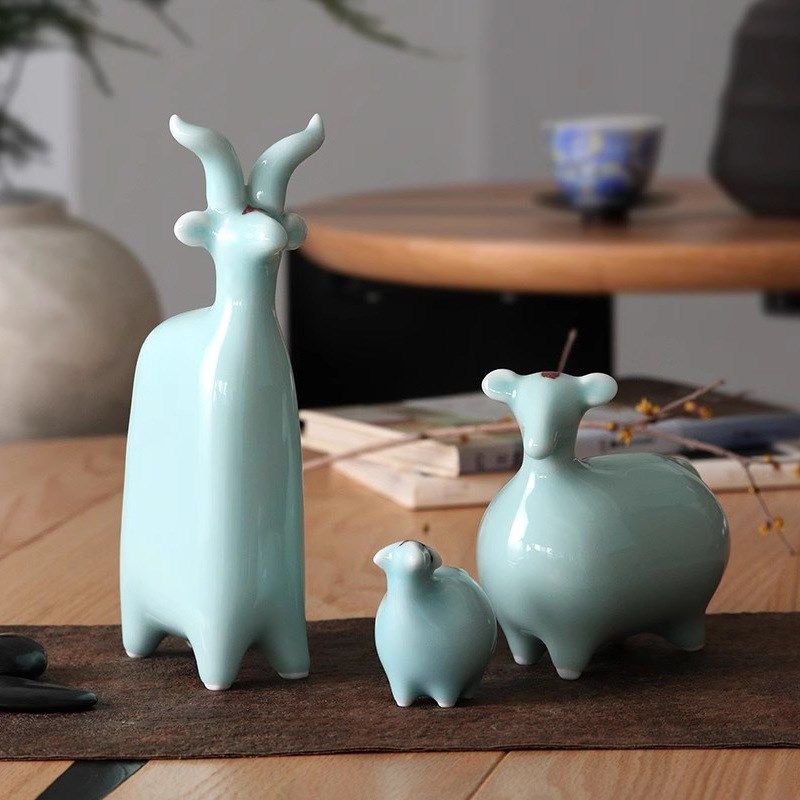三羊开泰创意可爱十二生肖摆件小羊陶瓷工艺品小动物桌面装饰摆设