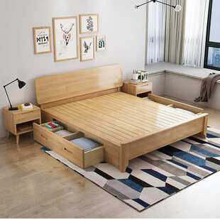 实木床1米8双人床现代简约1.5m抽屉高箱储物公寓民宿北欧风单人床
