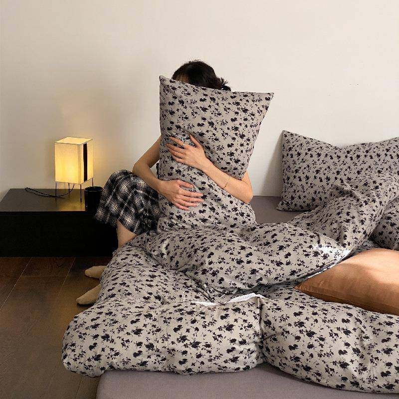 蓝色小清新柔软纯棉针织棉四件套全棉裸睡天竺棉床单被套1.8m床品