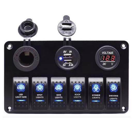 船舶配件6组船型开关带过载保护器+12-24V数字电压表+双USB车充