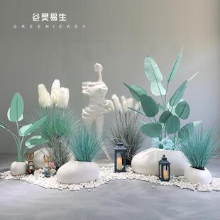 仿真旅人蕉蓝色网红绿植造景服装珠宝店铺橱窗装饰场景布置摆件