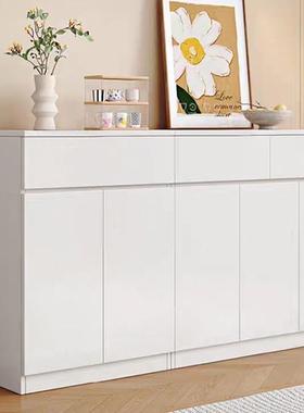 北欧餐边柜一体靠墙实木白色斗柜矮柜储物茶碗柜家用收纳窄柜轻奢