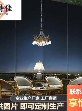 奢华法式新中式古典重工手绘黄色浅蓝色双人休闲沙发组合