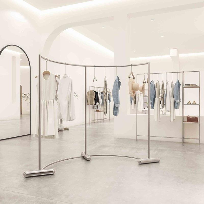 服装店展示架创意弧形不锈钢落地式中岛架男女装童装店陈列道具架