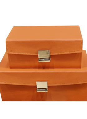 现代简约橙色装饰盒软装样板房衣柜衣帽间收纳盒橱窗展示摆件新款