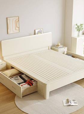 北欧白色实木床现代简约升降多功能双人出租屋单人支架收纳抽拉床