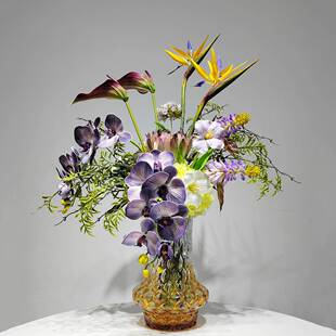 新中式客厅假花摆件高端婚庆现场仿真花艺软装样板间装饰花艺摆设