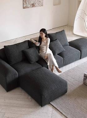 意式高档棉麻布艺沙发豆腐块直排转角鹅卵石沙发高级简约现代沙发