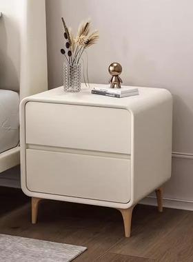 简约现代奶油风实木儿童床头柜意式极简卧室床边柜轻奢柜子白色