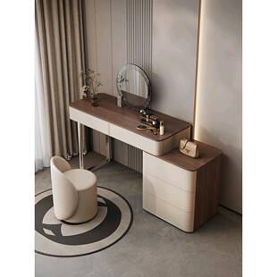 复古风梳妆台实木中古风卧室现代简约黑胡桃木法式化妆桌书桌一体