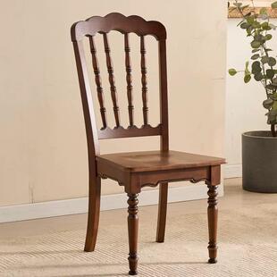 美式实木餐椅简约复古藤编家用轻奢靠背椅新中式温莎椅法式