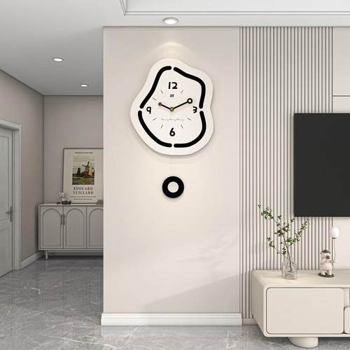 奶油风创意挂钟客厅高级感时尚简约大气钟表家用餐厅装饰挂墙时钟