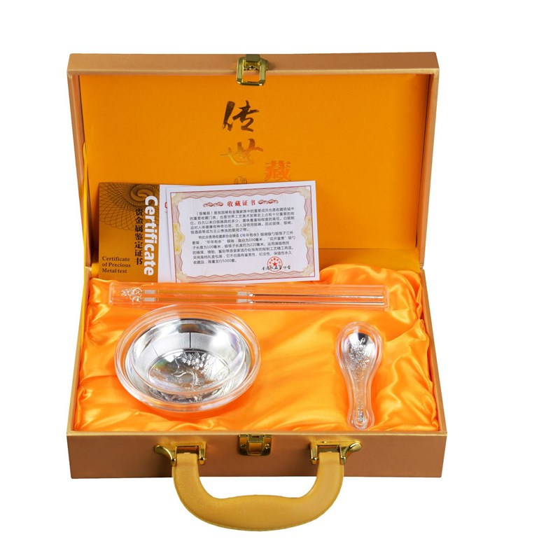 银碗三件套银鱼碗银筷银勺工艺品会销礼品拓客引流碗筷勺年年有鱼