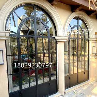 工作室店铺法式老钢门极窄复古玻璃门轻奢格子门仿古铁艺门