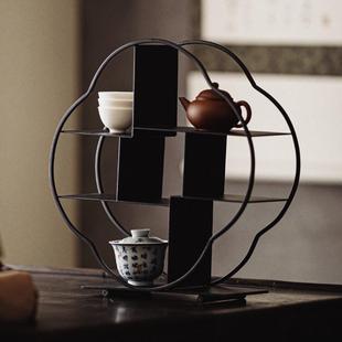 铁艺茶棚茶具茶壶茶杯收纳架新中式家居摆件样板房博古架陈列软装