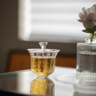 透明玻璃盖碗茶杯创意日式手工气泡琉璃茶碗耐热防烫手抓碗