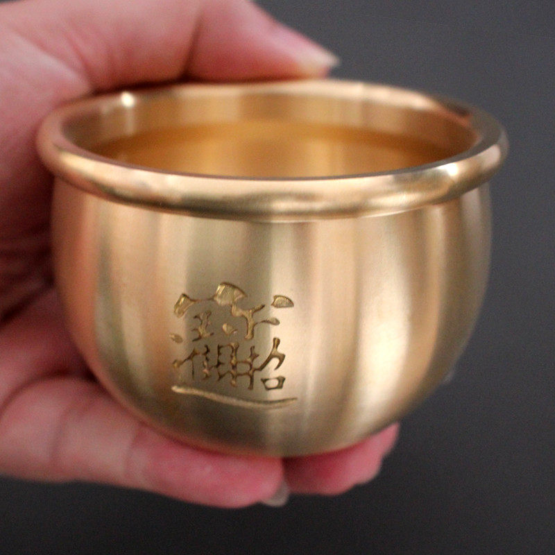黄铜水缸摆件 纯铜聚宝盆招财进宝缸小烟灰缸家居风水工艺品 铜缸