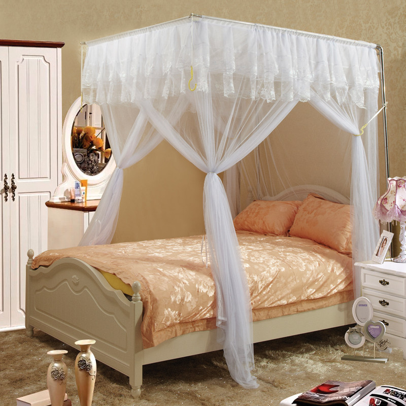 蚊帐 不锈钢加厚加粗伸缩方顶宫廷落地压脚1.5/1.8M不打墙免安装