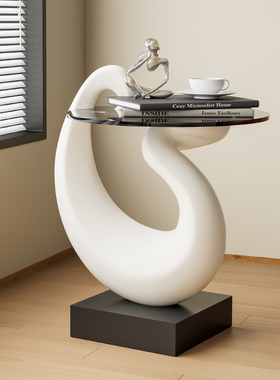 艺术白天鹅边几何创意轻奢高级感奶油沙发角几法式落地大理石托盘