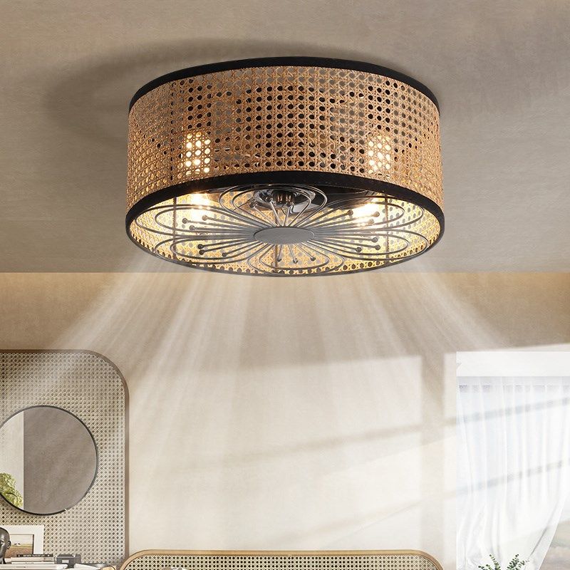 侘寂风带风扇的吸顶灯6档遥控静音强风卧室灯餐厅灯复古茶室吊灯