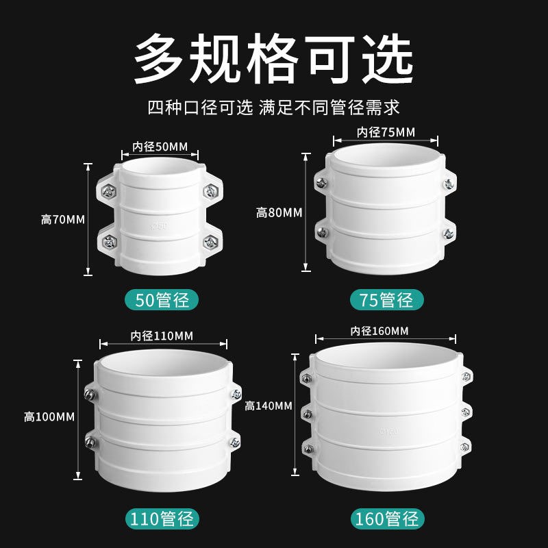 50 75 110 160pvc排水管配件大全抱箍式抢修直通哈夫节下水道新款