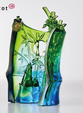 tittot琉园竹子造景琉璃摆件工艺品 步步高升 办公室桌面乔迁礼物