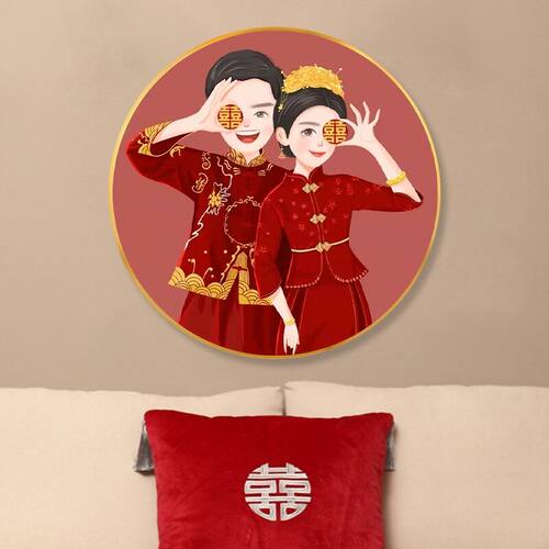珠绣十字绣全珠子绣新婚喜字图新郎新娘圆形新款串珠绣彩珠绣满绣