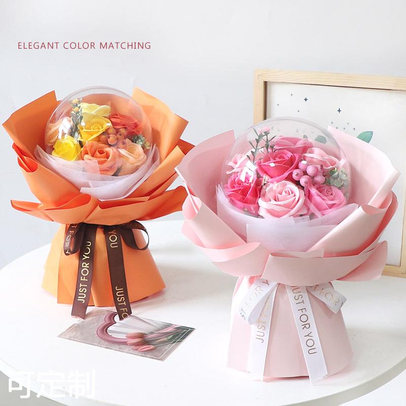 玫瑰花透明波波球创意手捧花送女友生日礼物香皂花情人节花束