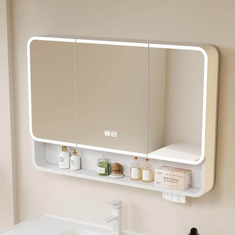 加高太空铝浴室镜柜单独卫生间挂墙式除雾带灯收纳一体置物架镜子