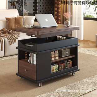 家用茶桌移动客厅小户型多功能折叠沙发实木边柜升降茶几小推车