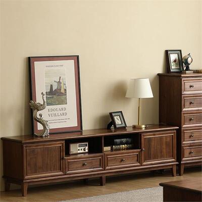 北美黑胡桃木全实木电视边柜厅柜原木现代简约中古客厅收纳储物柜