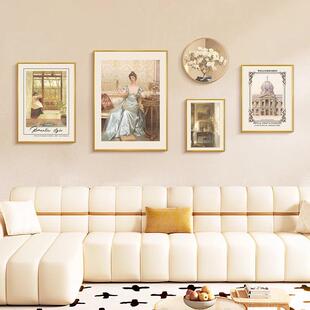 美式复古装饰画法式人物艺术壁画客厅欧式五联组合五星级酒店挂画