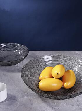 简约12097创意玻水果盘家用高级感零食点干茶果心圆盘托盘璃客厅