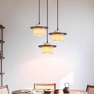 天然大理餐厅酒吊灯店民宿石98卧床头中古风实木三室头长盘圆盘灯