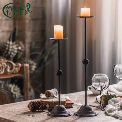 法式复古烛台摆件美式乡村外贸蜡烛壁炉落地高脚老式蜡烛台台座