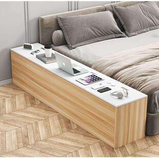 实木多层板上开盖夹缝柜柜子加宽床头收纳柜可坐飘窗柜翻盖式卧室